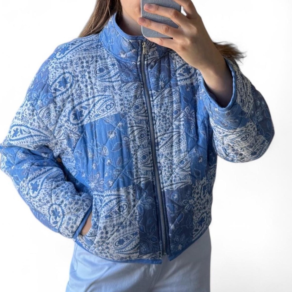 7 For All Mankind Quilted Paisley Patchwork Puffer Jacket